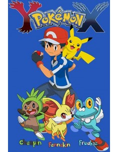 Camiseta Pokemon X-Y Chespin,Fennekin,Froakie manga larga azul - MxGames 2