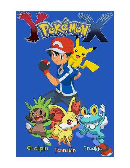 Camiseta Pokemon X-Y Chespin,Fennekin,Froakie manga larga azul - MxGames