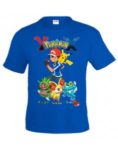 Camiseta Pokemon X-Y Chespin,Fennekin,Froakie manga corta azul - MxGames