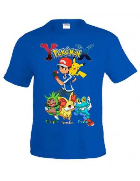 Camiseta Pokemon X-Y Chespin,Fennekin,Froakie manga corta azul - MxGames