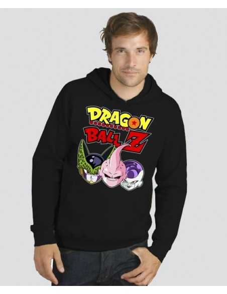 Sudadera Dragon Ball-Z capucha con Celula,Buu,freezer color negra | Mx Games