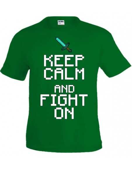 Camiseta minecraft Keep Calm Fight On color verde - Mxgames