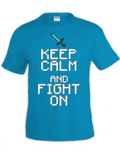 Camiseta minecraft Keep Calm Fight On color azul - Mxgames