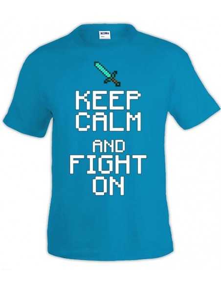 Camiseta minecraft Keep Calm Fight On color azul - Mxgames