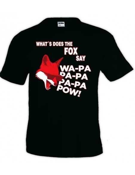 Camiseta what does the fox say ? manga corta negra - wapa wapa wapa pow!