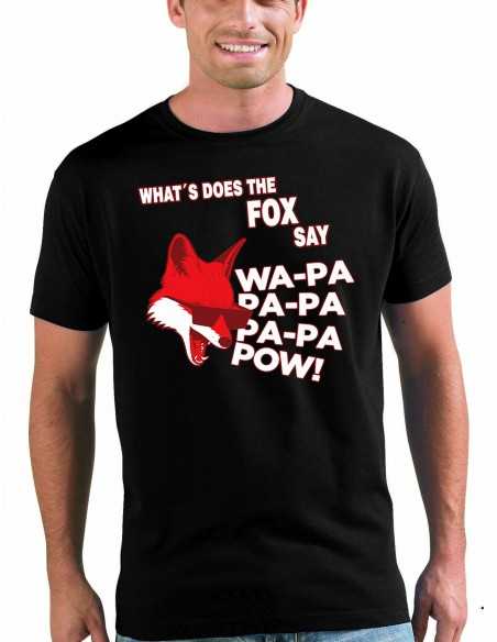 Camiseta what does the fox say ? manga corta negra - wapa wapa wapa pow!