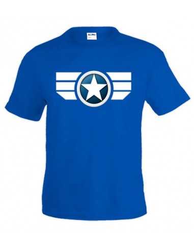 Camiseta Capitan America 2014 manga corta azul con diseño - Custom Emblem