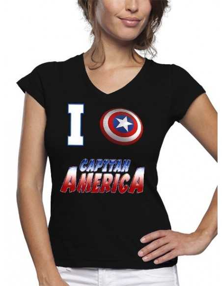 Camiseta Capitan América diseño "I love" de mujer color negro