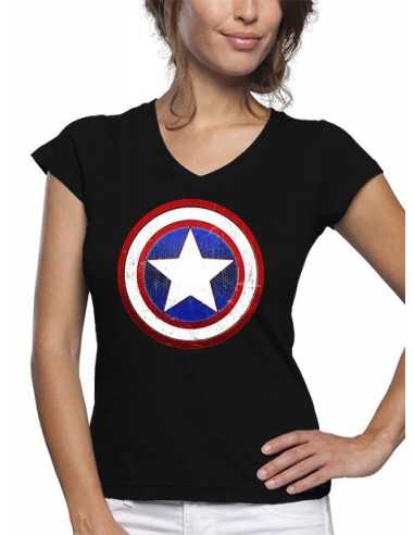 Camiseta Capitan América diseño "I love" de mujer color negro