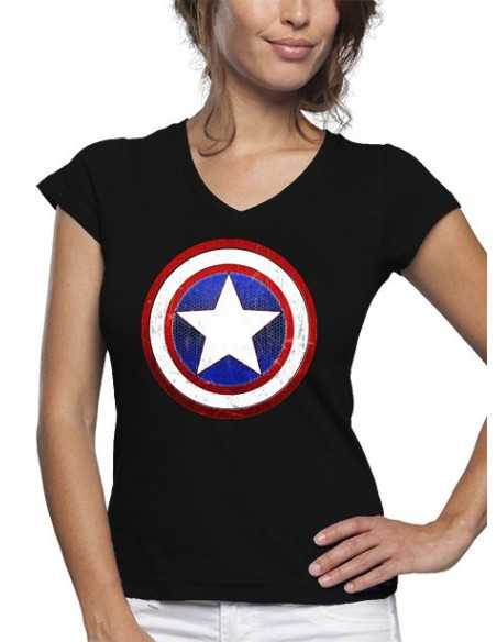 Camiseta Capitan América diseño "I love" de mujer color negro