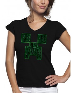 Camiseta Minecraft de mujer Creeper-Matrix color negro manga corta