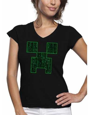 Camiseta Minecraft de mujer Creeper-Matrix color negro manga corta