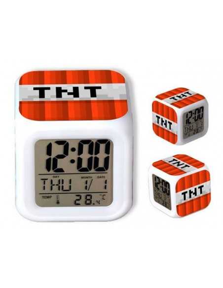 Reloj Minecraft TNT multifunción con despertador