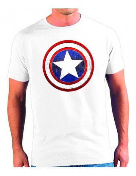 Camiseta Capitan America (Escudo envejecido) Blanca