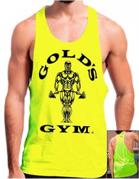 Camiseta gimnasio tirantes amarillo logo Golds gym