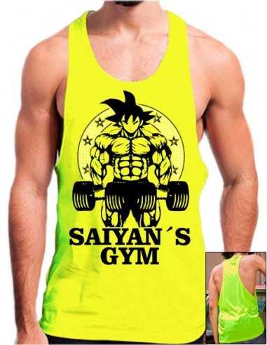 Camiseta de gimnasio tirantes amarillo logo Golds gym