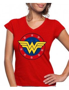 Camiseta Mujer Wonder Woman emblema estrellas
