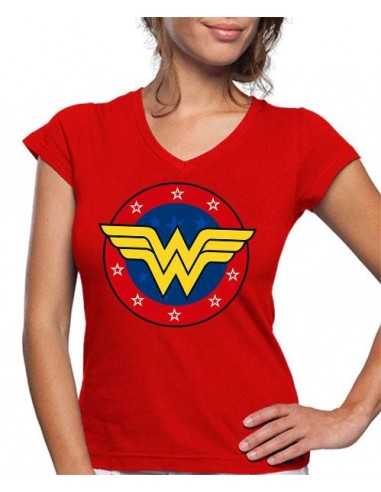 Camiseta Mujer Wonder Woman emblema estrellas