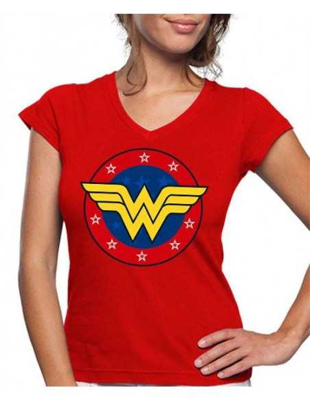 Camiseta Mujer Wonder Woman emblema estrellas