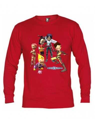 Camiseta Código Lyoko manga larga Roja "5 Personajes"