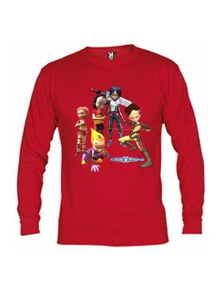 Camiseta Código Lyoko manga larga Roja "5 Personajes"