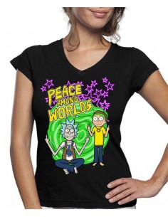 Camiseta Rick y Morty de mujer Peace Among Worlds
