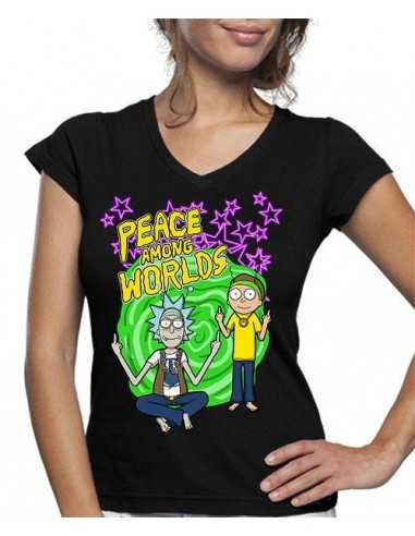 Camiseta Rick y Morty de mujer Peace Among Worlds